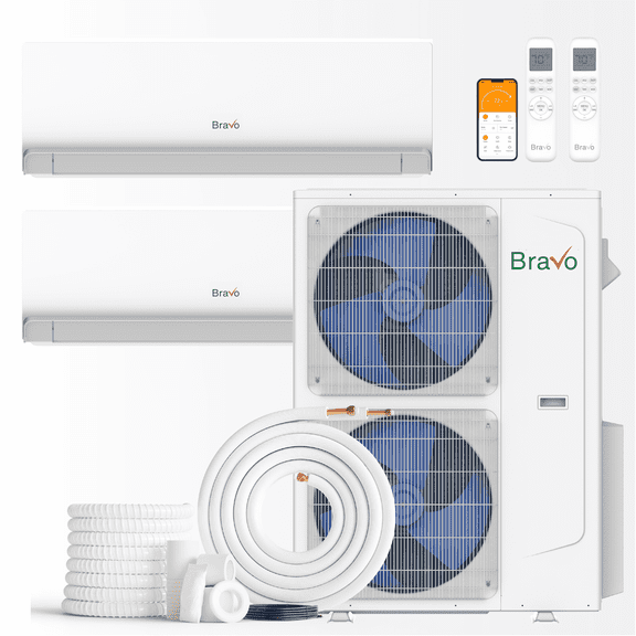 BRAVO 42,000 BTU Dual Zone 18000 + 24000 BTU Wall Mount Ductless Mini Split A/C and Heater with 16ft Installation Kits