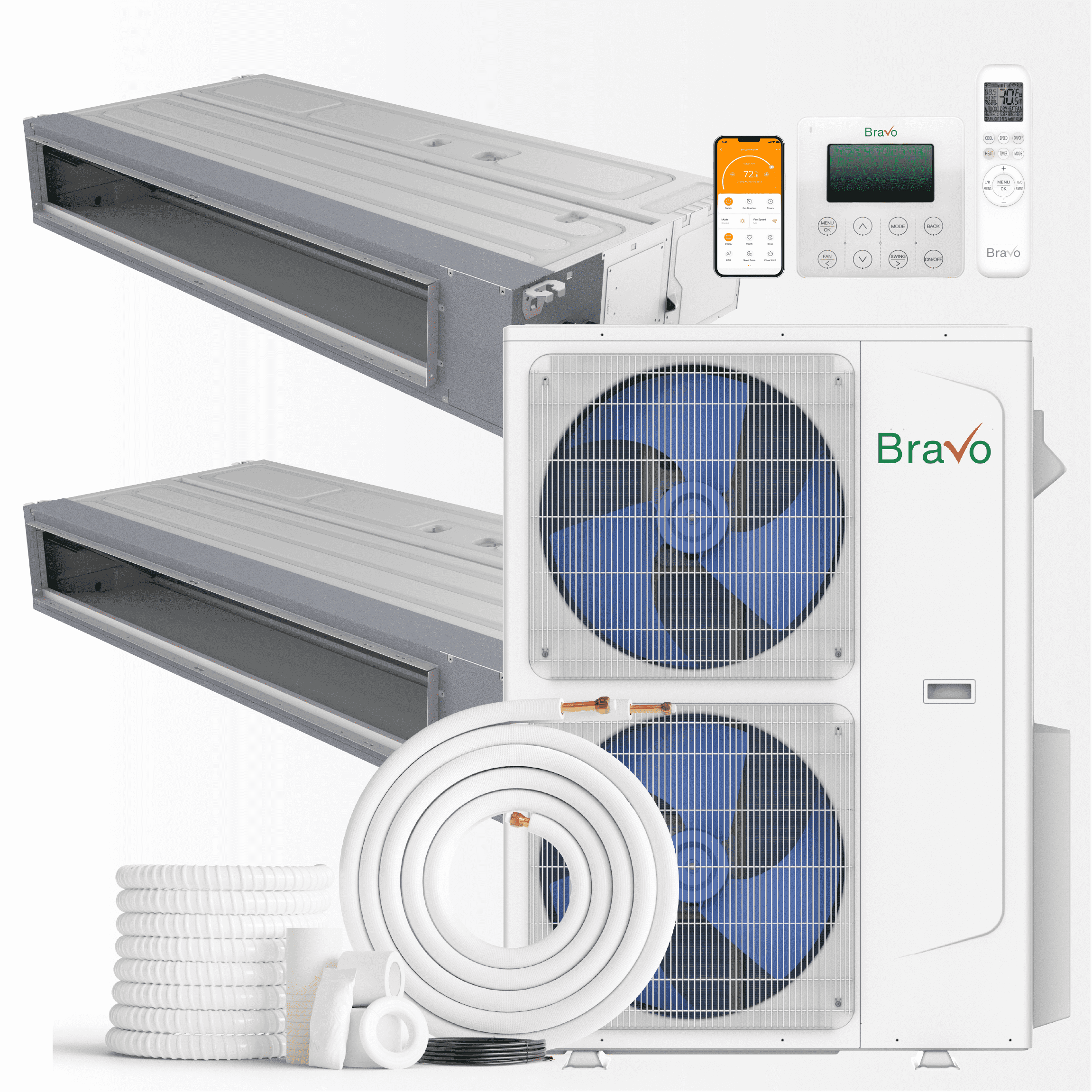BRAVO 42,000 BTU Dual Zone 24000 + 24000 BTU Concealed Duct Mini Split ...