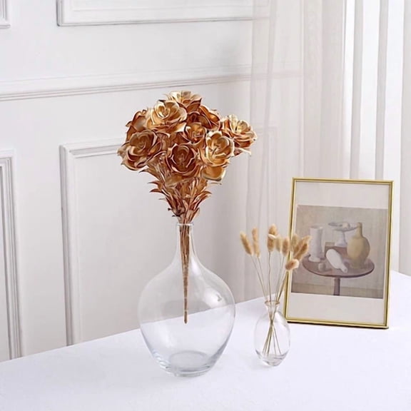 BRAWN- 2 Metallic Gold 17 In Artificial Rose Flower Bouquets Party Events Decorations