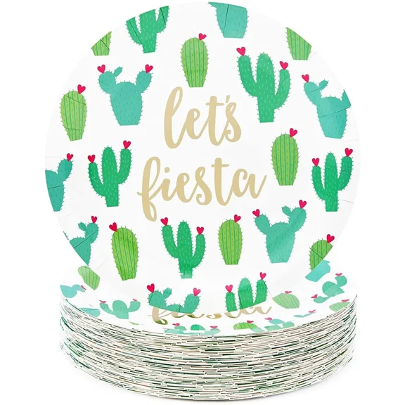 BRAWN- 48Pcs Let'S Fiesta Cactus Disposable Paper Plates 9" For Cinco De Mayo Party