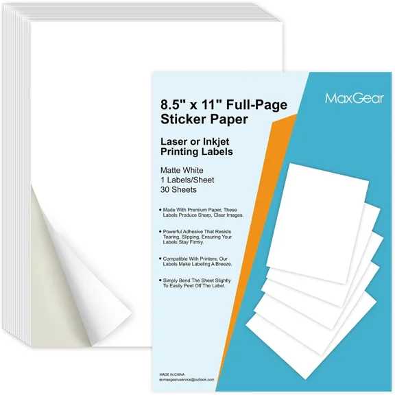 BRAWN- 8.5" X 11" Full-Page Sticker Paper For Inkjet Or Laser Printer, Shipping Address