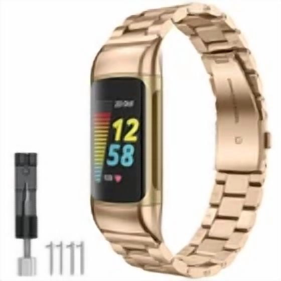 BRAWN- For Fitbit Charge 5 Watch Band Solid Stainless Steel Strap Replacement Wristband