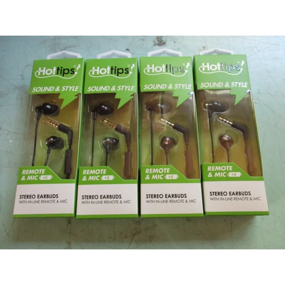 BRAWN- Lot Of 4 Hottips Sound Style 4Ft Stereo Earbuds In Line Remote & Mic Black U20