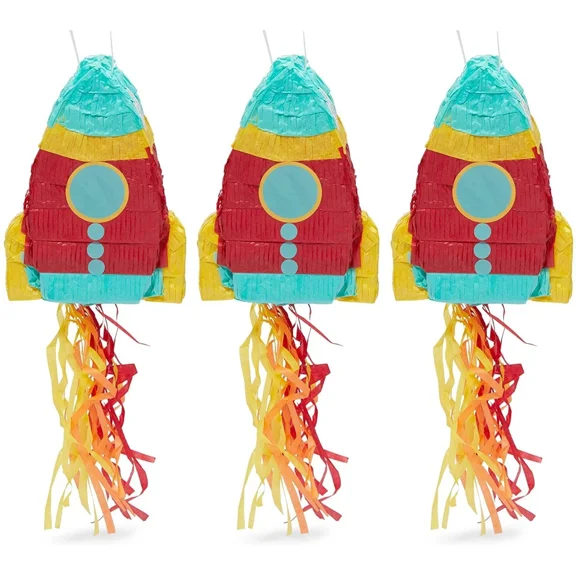 BRAWN- Mini Rocket Ship Pull Piatas For Outer Space Party (8 X 5.9 X 2.5 In, 3 Pack)