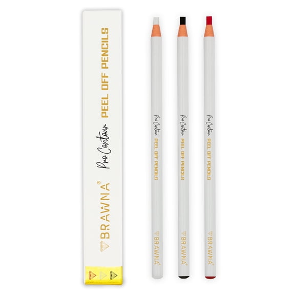 BRAWNA 3 Pcs Pro Contour Peel-Off Pencils - White, Black & Red - Wax Mapping Pencils for PMU, Microblading & Brow Artists