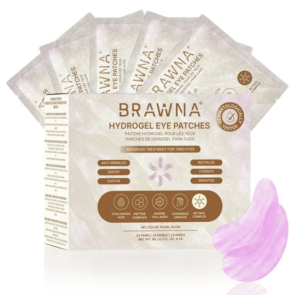 BRAWNA Hydrogel Under Eye Mask Patch with Retinol, Collagen, Peptides, Hyaluronic Acid - For Puffy Eyes, Dark Circles, Undereye Bags - Vegan Cruelty-Free Skincare Birthday Gifts for Women - 24 Pairs