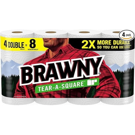 BRAWNY® TEAR-A-SQUARE® PAPER TOWELS, 4 DOUBLE ROLLS
