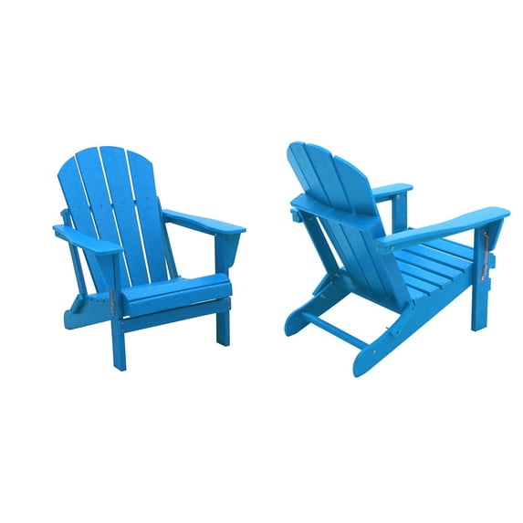 BRAXTON Outdoor Patio Folding Poly Adirondack Chair (Set of 2), Pacific Blue