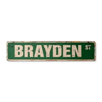 BRAYDEN Vintage Aluminum Street Sign Childrens Name Room Metal Sign rustic metal tin | Indoor/Outdoor |  18" Wide