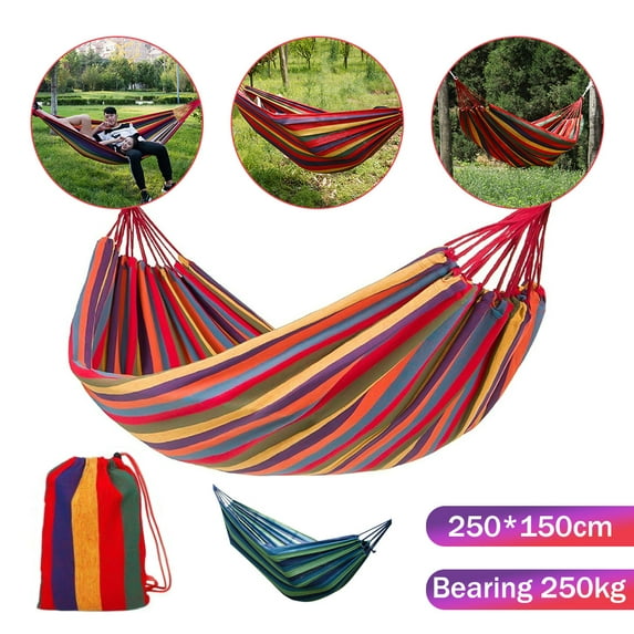 BRAZILIAN DOUBLE HAMMOCK 2 PERSONS - Woven hammock double suspension camping bed for patio, backyard, porch, outdoor and indoor use.