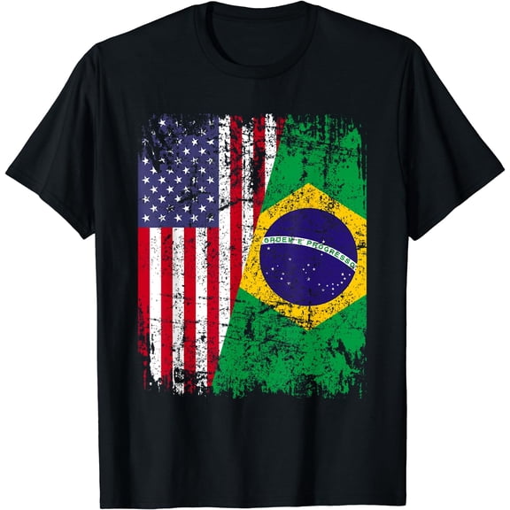 BRAZILIAN ROOTS | Half American Flag | BRAZIL T-Shirt