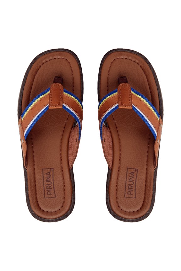 Men's Leather Asymmetrical Cross Strap Slide Sandals, Cushioned Footbed, Tan