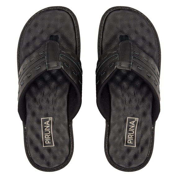 Piruna Brazilian Leather Flip Flop Sandals, Cushioned Footbed, Wide Fit, Black