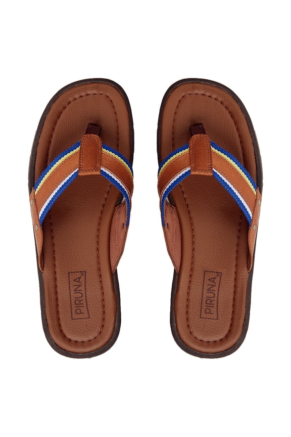 Men's Leather Asymmetrical Cross Strap Slide Sandals, Cushioned Footbed, Tan