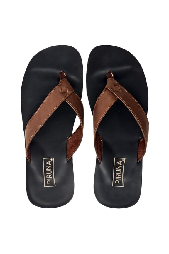 Brazilian Leather Flip Flop Sandals, Cushioned Footbed, Wide Fit, Brown