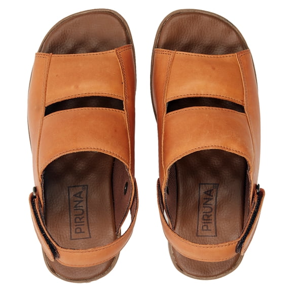 Piruna Women's Leather Open-Toe Sandals with Adjustable Back Strap and Buckle, Cushioned Footbed, Tan