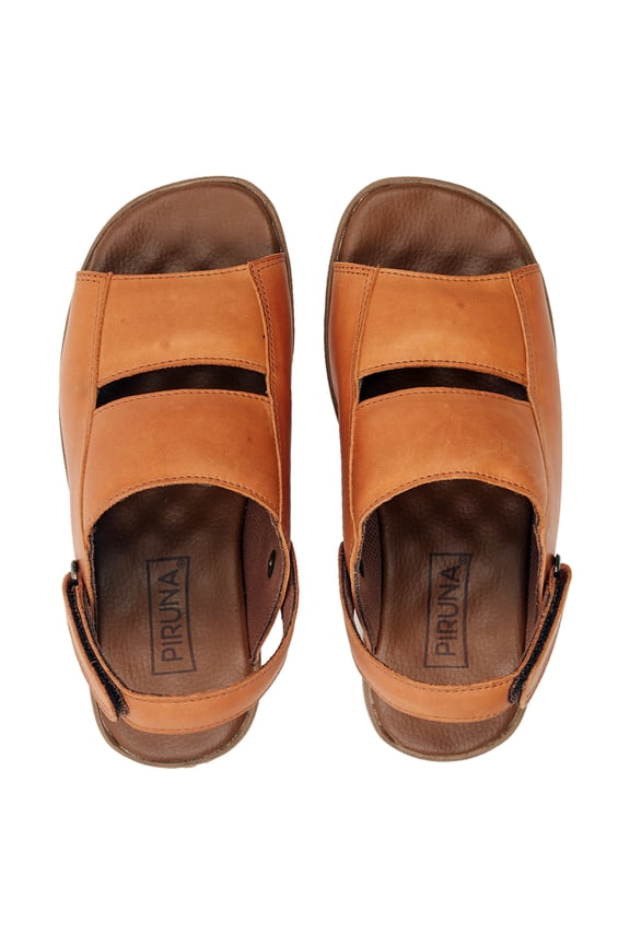 Women's Leather Open-Toe Sandals with Adjustable Back Strap and Buckle, Cushioned Footbed, Tan