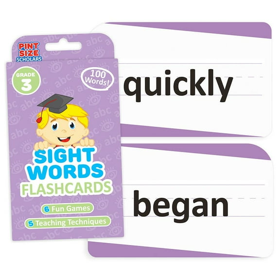 BRB Pint-Size Scholars Third Grade Sight Words Flash Cards with Teaching Techniques, Assorted Colors