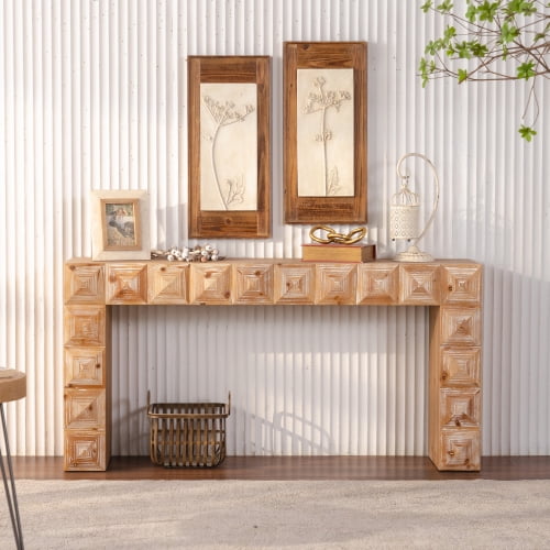 BRBR 59-IN Modern Geometric Wood Console Table, Entryway Table for Living Room & Hallway
