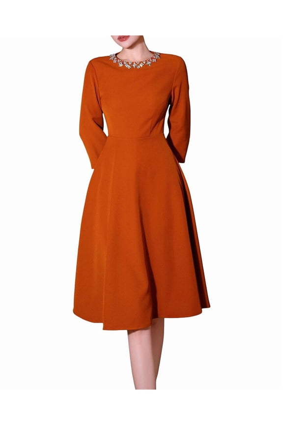 womens Midi Dress, 4, Orange
