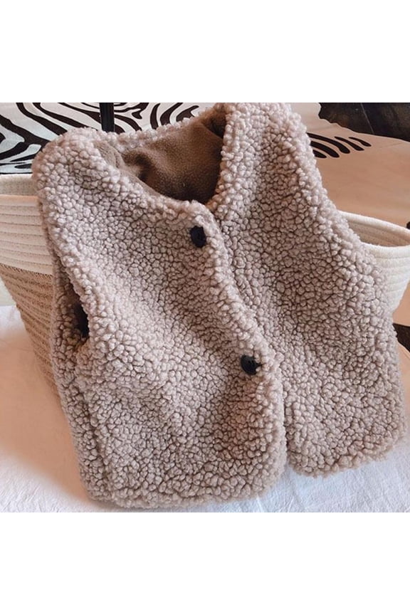 Winter Korean Girl Lamb Wool Thickened Warm Vest Vest (9048) Light Coffee 90-7 Size