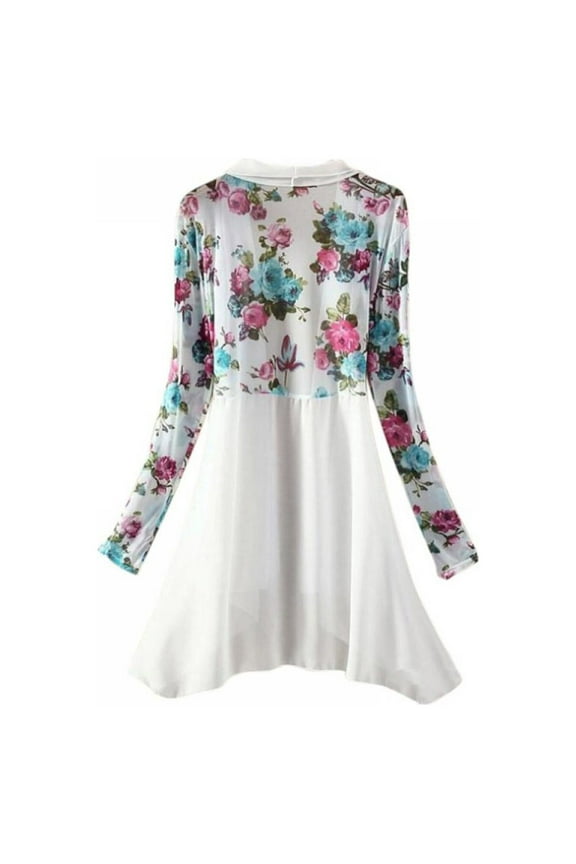 Women Long Chiffon Blouse Shirts Female Cardigan Sunscreen Shirts Floral Printed Ladies Blouses White