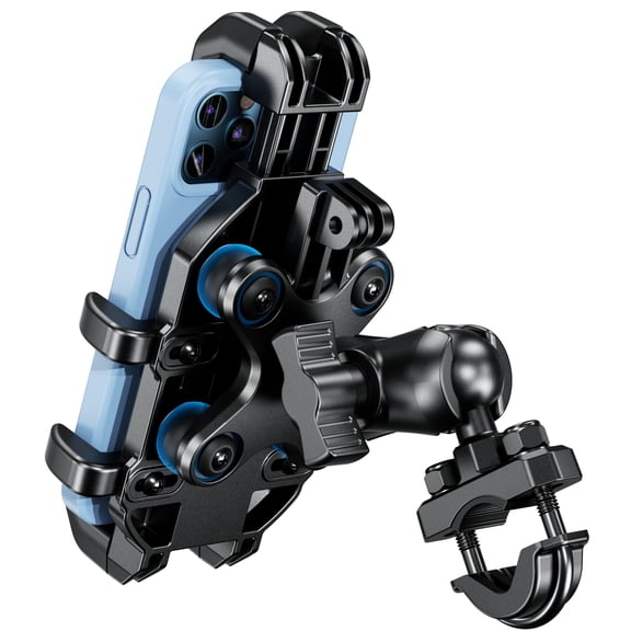 BRCOVAN Motorcycle Phone Mount Holder with Vibration Dampener, Anti-Shake Handlebar Cellphone Cradle for Bike Bicycle Scooter ATV, Adjustable Fit 5.4-6.9'' Smartphone