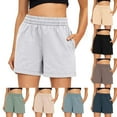thumbnail image 1 of BRDFRL Athletic Sweat Shorts Women Elastic High Waisted Comfy Short Casual Lounge Shorts with Pockets Beige S, 1 of 9