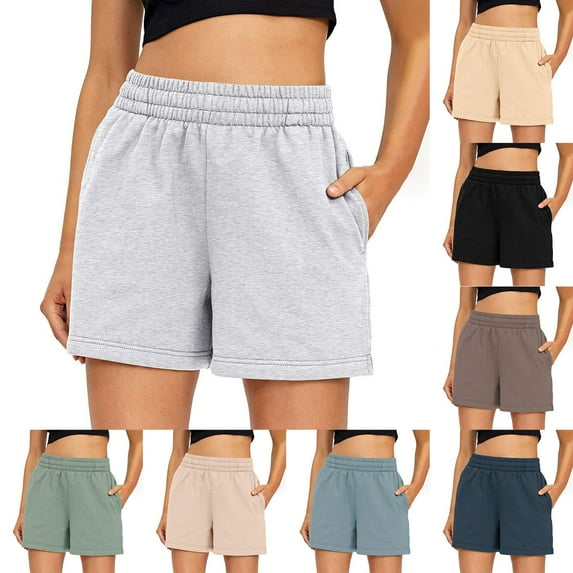 BRDFRL Athletic Sweat Shorts Women Elastic High Waisted Comfy Short Casual Lounge Shorts with Pockets Brown L