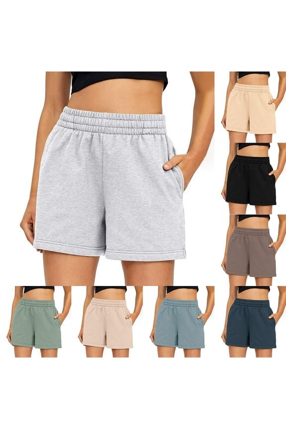 Athletic Sweat Shorts Women Elastic High Waisted Comfy Short Casual Lounge Shorts with Pockets Gray M