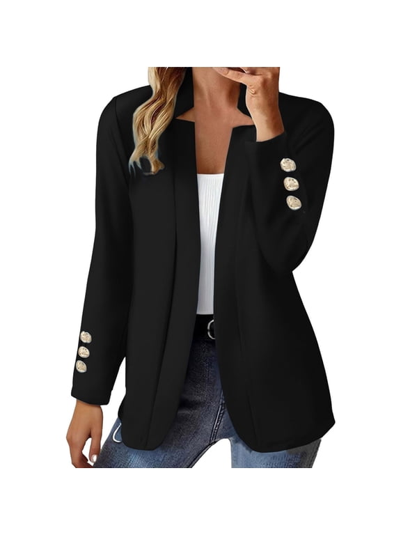 Blazers for Women Business Casual Open Front Office Work Lightweight Suit Jackets Summer Fall Cardigan Black M