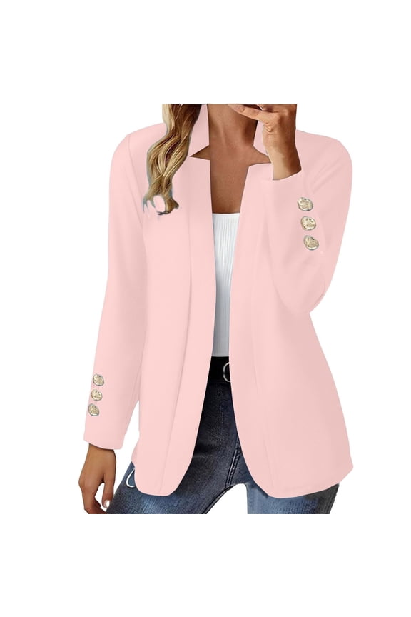 Blazers for Women Business Casual Open Front Office Work Lightweight Suit Jackets Summer Fall Cardigan Light pink M