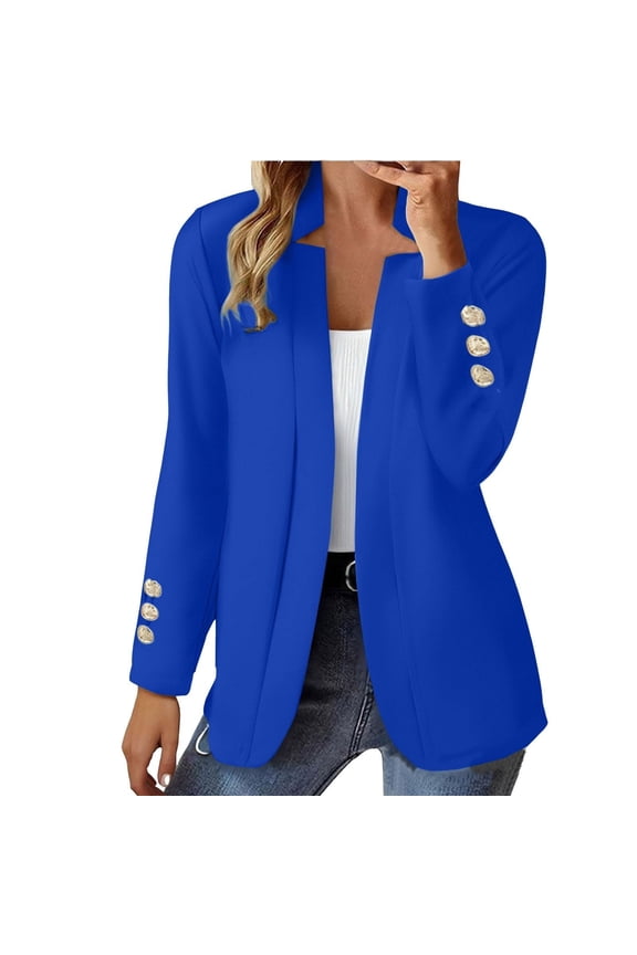 Blazers for Women Business Casual Open Front Office Work Lightweight Suit Jackets Summer Fall Cardigan Royal Blue M