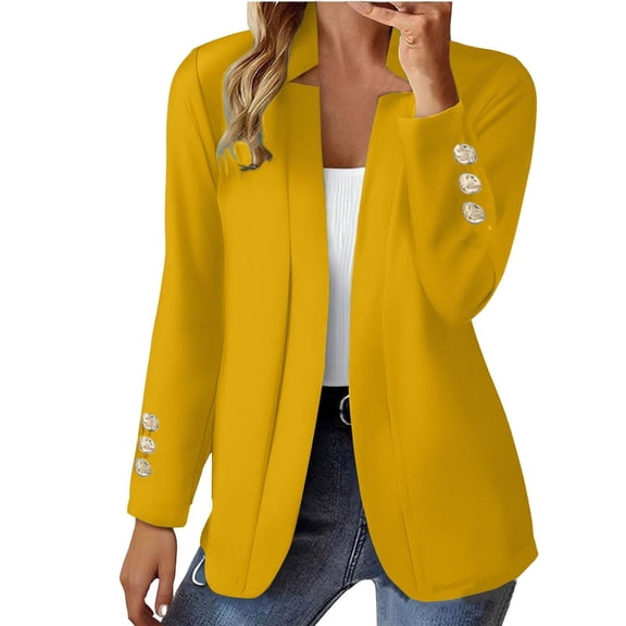 BRDFRL Blazers for Women Business Casual Open Front Office Work Lightweight Suit Jackets Summer Fall Cardigan Yellow L