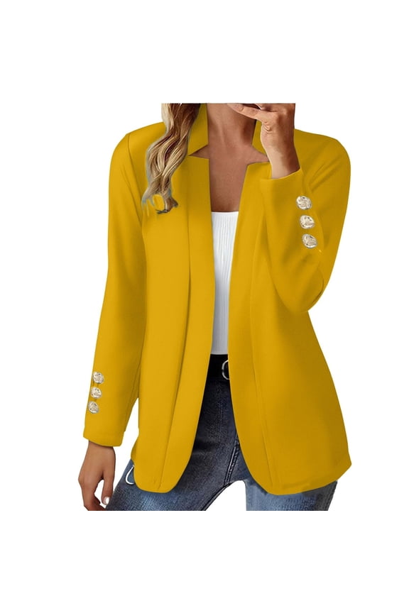 Blazers for Women Business Casual Open Front Office Work Lightweight Suit Jackets Summer Fall Cardigan Yellow S