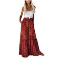 thumbnail image 1 of BRDFRL Boho Skirts for Women Casual Flowy Ruffle A Line Tiered Swing Elastic Black Long Skirts with Pockets for Beach Red XL, 1 of 5