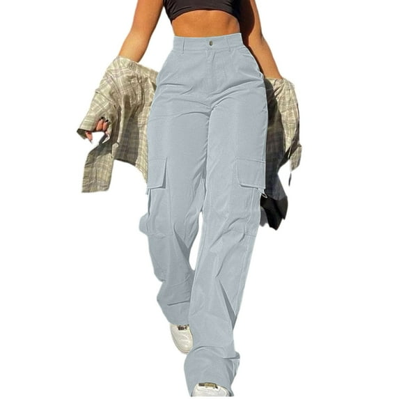 BRDFRL Cargo Pants Tactical Hiking Pants for Women Stretchy Waist Light Gray XL