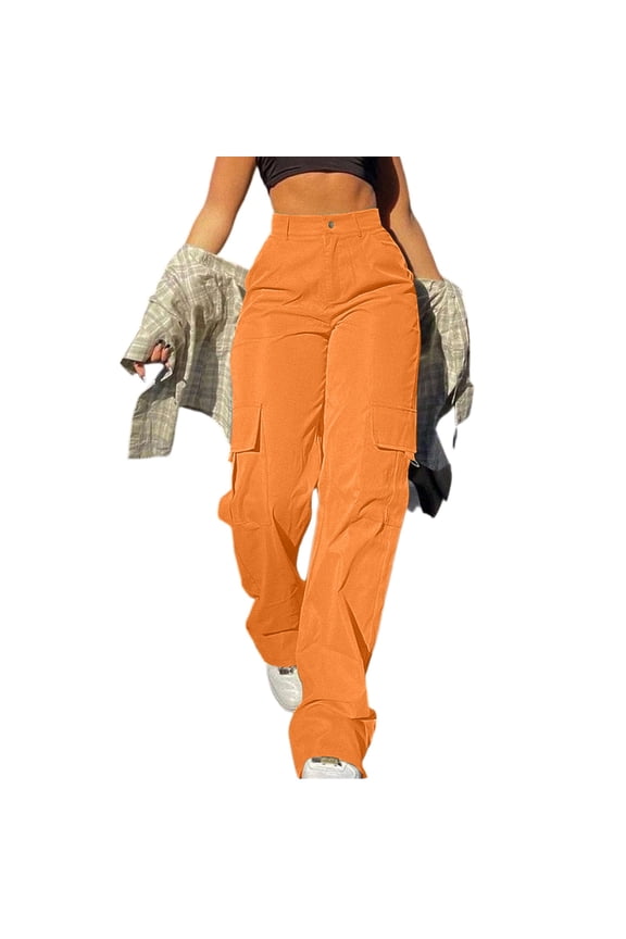 Cargo Pants Tactical Hiking Pants for Women Stretchy Waist Saffron S