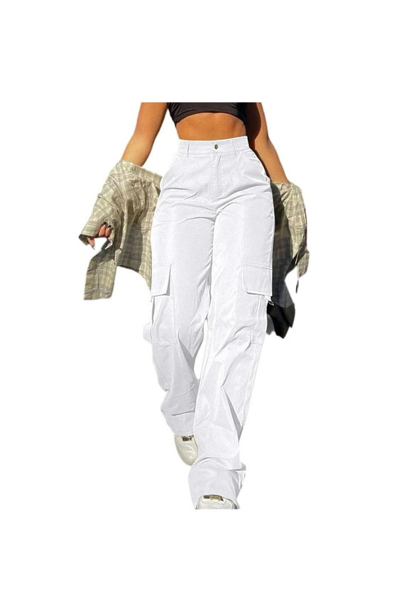 Cargo Pants Tactical Hiking Pants for Women Stretchy Waist White S