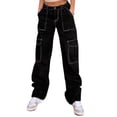 thumbnail image 1 of BRDFRL Cargo Pants for Women High Waisted Casual Pants Baggy Wide Leg Trousers Y2K Streetwear with 6 Pockets Black S, 1 of 9