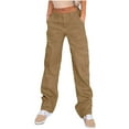 thumbnail image 1 of BRDFRL Cargo Pants for Women High Waisted Casual Pants Baggy Wide Leg Trousers Y2K Streetwear with 6 Pockets Brown L, 1 of 8