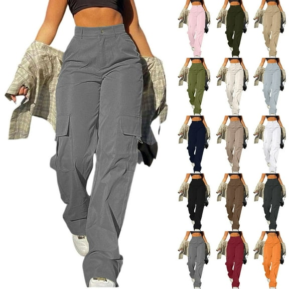 BRDFRL Cargo Pants for Women High Waisted Casual Pants Work Pants Baggy Stretchy Wide Leg Y2K Streetwear with Pockets Black XL