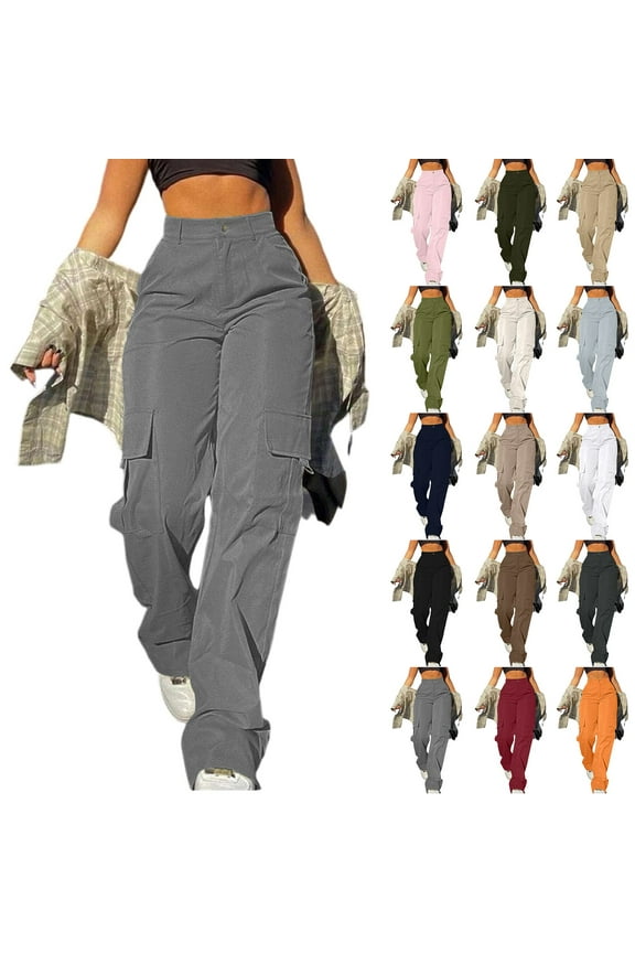 Women Cargo Pants High Waisted Casual Pants Baggy Stretchy Y2K Teen Girls Black XL