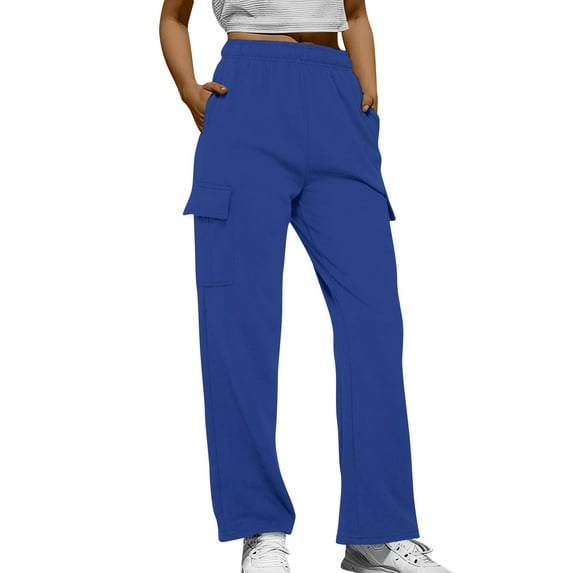 BRDFRL Cargo Pants for Women Y2K Casual Baggy Joggers Elastic Waist Wide Leg Pants with Pockets Blue M