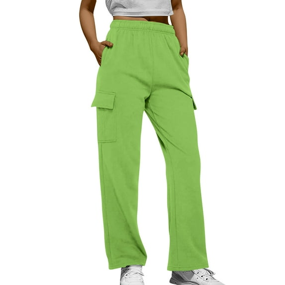 BRDFRL Cargo Pants for Women Y2K Casual Baggy Joggers Elastic Waist Wide Leg Pants with Pockets Green XL