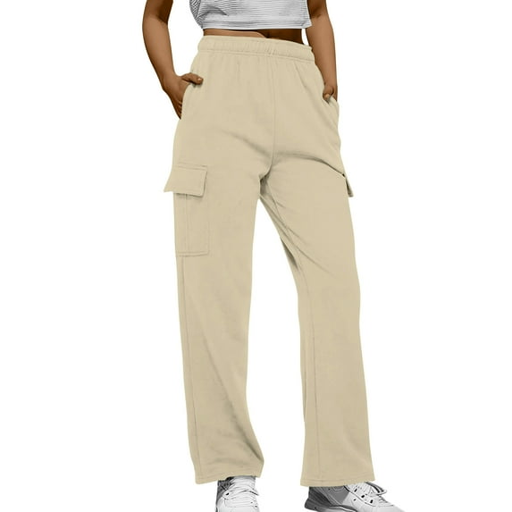 BRDFRL Cargo Pants for Women Y2K Casual Baggy Joggers Elastic Waist Wide Leg Pants with Pockets Khaki 2XL