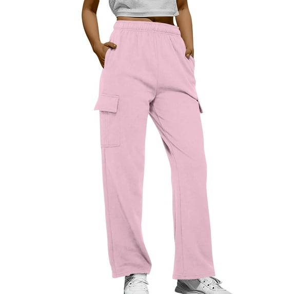 BRDFRL Cargo Pants for Women Y2K Casual Baggy Joggers Elastic Waist Wide Leg Pants with Pockets Pink L