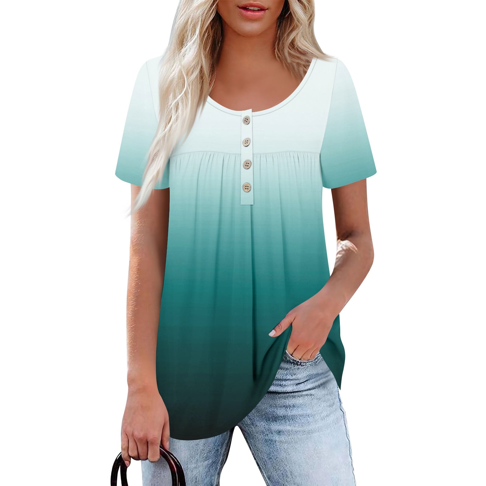 Beimuc Women's Summer Short Sleeve T-Shirt - Side Split Loose Tunic Top In Blue (XX-Large) | Casual Crewneck Tee - View #2