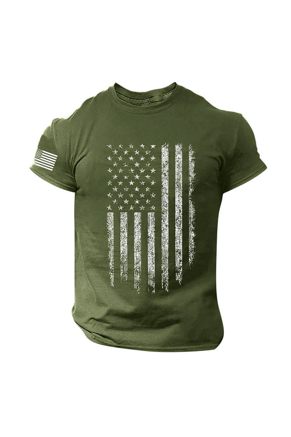 Flag Shirts for Men Casual Flag Graphic Patriotic Tshirts 4Th of July Shirts for Men Army Green 2XL