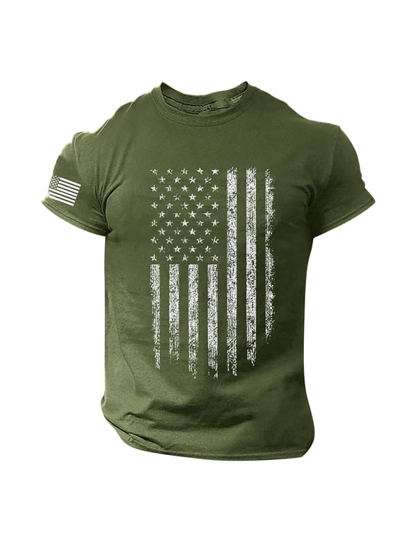 Flag Shirts for Men Casual Flag Graphic Patriotic Tshirts 4Th of July Shirts for Men Army Green 4XL